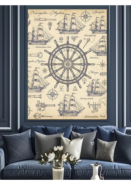 Eski Deniz Haritası Pusula Dekoratif Kanvas - Mdf Ahşap Tablo modelleri