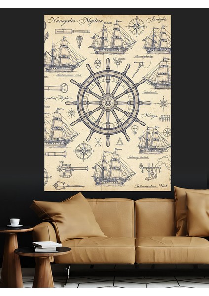 Eski Deniz Haritası Pusula Dekoratif Kanvas - Mdf Ahşap Tablo indirimleri