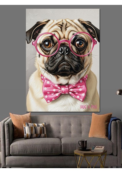 Gözlüklü Pug Köpek Portresi Dekoratif Kanvas - Mdf Ahşap Tablo modelleri