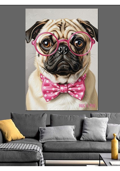 Gözlüklü Pug Köpek Portresi Dekoratif Kanvas - Mdf Ahşap Tablo fırsatları