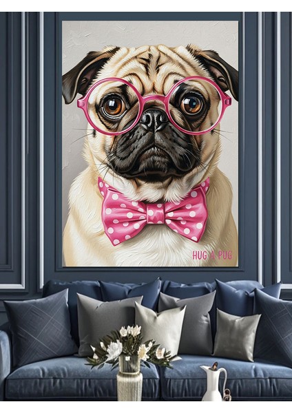 Gözlüklü Pug Köpek Portresi Dekoratif Kanvas - Mdf Ahşap Tablo indirimleri
