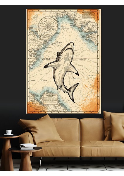 Eski Köpekbalığı Haritası Sanatı Dekoratif Kanvas - Mdf Ahşap Tablo fırsatları