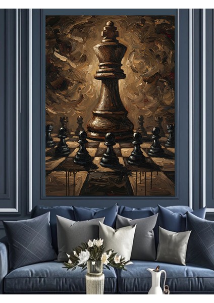 Satranç Taşları Karanlık Ortam Dekoratif Kanvas - Mdf Ahşap Tablo