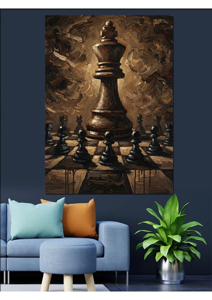 Satranç Taşları Karanlık Ortam Dekoratif Kanvas - Mdf Ahşap Tablo fiyatları