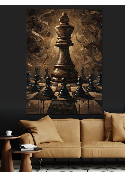 Satranç Taşları Karanlık Ortam Dekoratif Kanvas - Mdf Ahşap Tablo modelleri