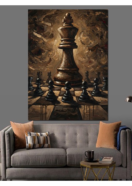 Satranç Taşları Karanlık Ortam Dekoratif Kanvas - Mdf Ahşap Tablo fırsatları