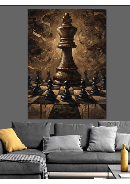 Satranç Taşları Karanlık Ortam Dekoratif Kanvas - Mdf Ahşap Tablo indirimleri
