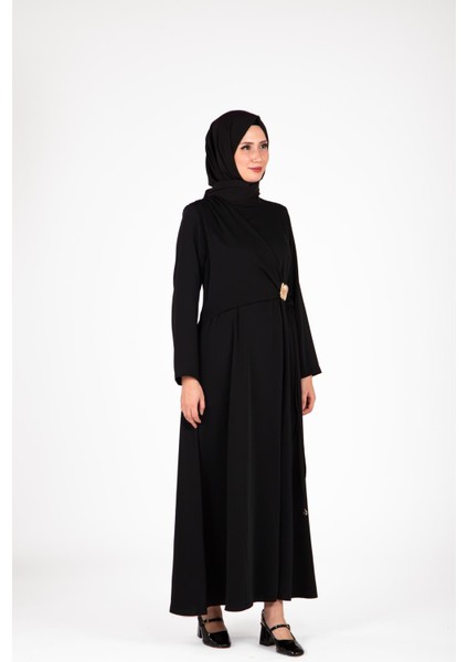 Ön Kısmı Tokalı Siyah Elbise 9427 fiyatları