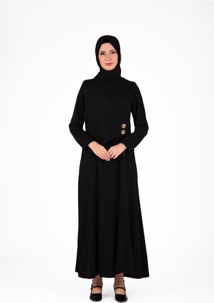 Düğme Detaylı Siyah Elbise 9430 fiyatları