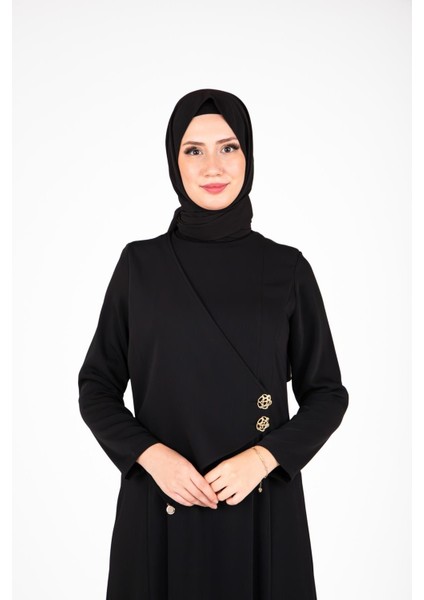 Düğme Detaylı Siyah Elbise 9430 indirimleri