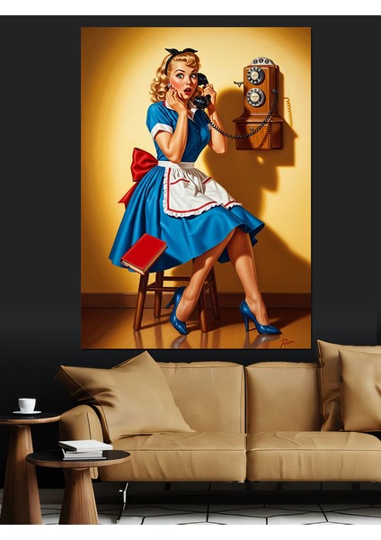 Eski Tarz Mavi Elbiseli Kız Dekoratif Kanvas - Mdf Ahşap Tablo fiyatları