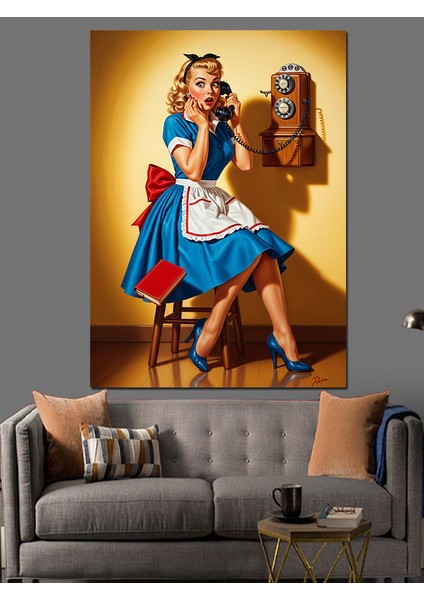 Eski Tarz Mavi Elbiseli Kız Dekoratif Kanvas - Mdf Ahşap Tablo modelleri