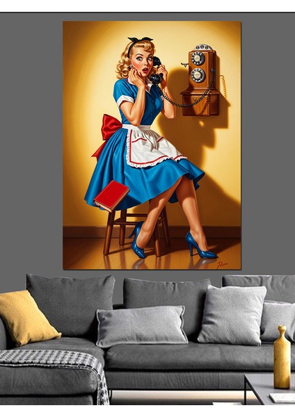 Eski Tarz Mavi Elbiseli Kız Dekoratif Kanvas - Mdf Ahşap Tablo fırsatları