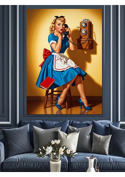 Eski Tarz Mavi Elbiseli Kız Dekoratif Kanvas - Mdf Ahşap Tablo indirimleri