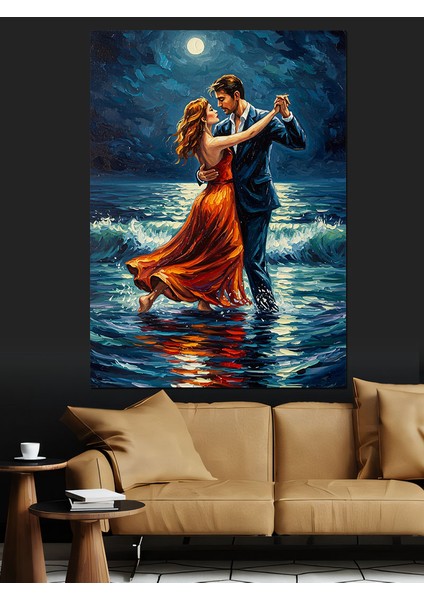 Romantik Sahil Dansı Çizimi Dekoratif Kanvas - Mdf Ahşap Tablo modelleri