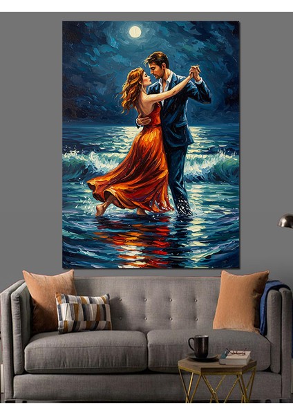 Romantik Sahil Dansı Çizimi Dekoratif Kanvas - Mdf Ahşap Tablo fırsatları