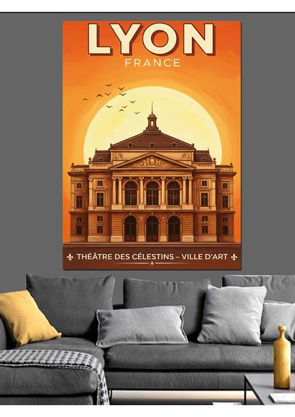 Lyon Şehri Fransız Posteri Dekoratif Kanvas - Mdf Ahşap Tablo