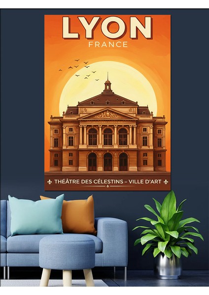 Lyon Şehri Fransız Posteri Dekoratif Kanvas - Mdf Ahşap Tablo modelleri