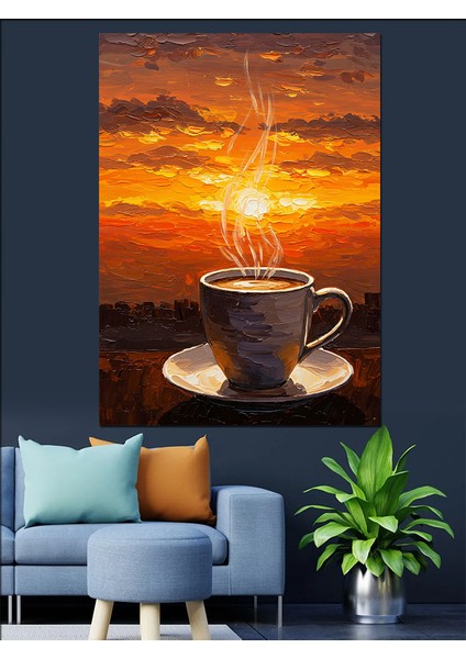 Gün Batımı Kahve Keyfi Dekoratif Kanvas - Mdf Ahşap Tablo