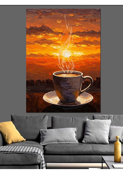 Gün Batımı Kahve Keyfi Dekoratif Kanvas - Mdf Ahşap Tablo fırsatları