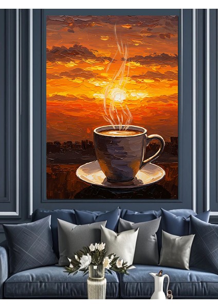 Gün Batımı Kahve Keyfi Dekoratif Kanvas - Mdf Ahşap Tablo indirimleri