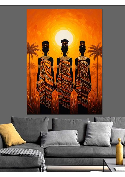 Afrikalı Kabile Kadınları Yöresel Kıyafet Dekoratif Kanvas - Mdf Ahşap Tablo
