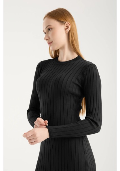 Vücuda Oturan Uzun Kollu Ribana Triko Elbise modelleri