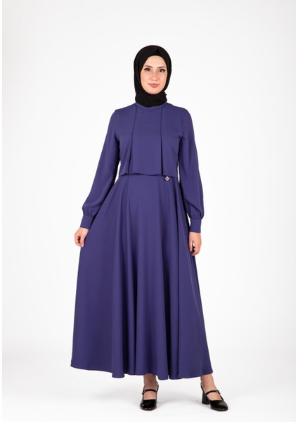 Omuzları Pileli Indigo Elbise 9426 fiyatları