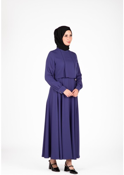 Omuzları Pileli Indigo Elbise 9426 modelleri