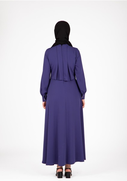 Omuzları Pileli Indigo Elbise 9426 fırsatları