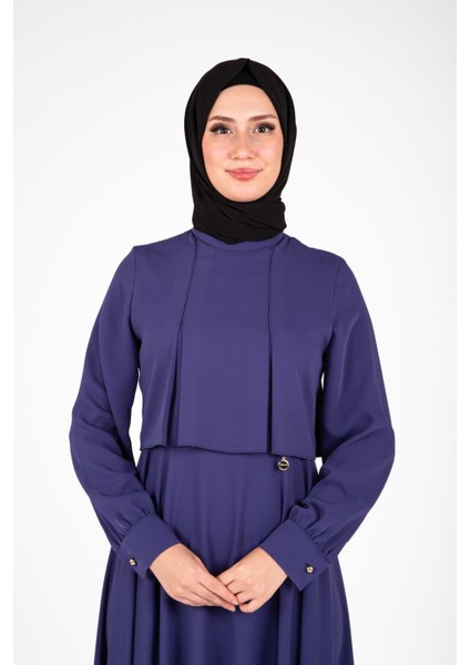 Omuzları Pileli Indigo Elbise 9426 indirimleri