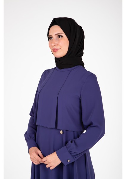 Omuzları Pileli Indigo Elbise 9426