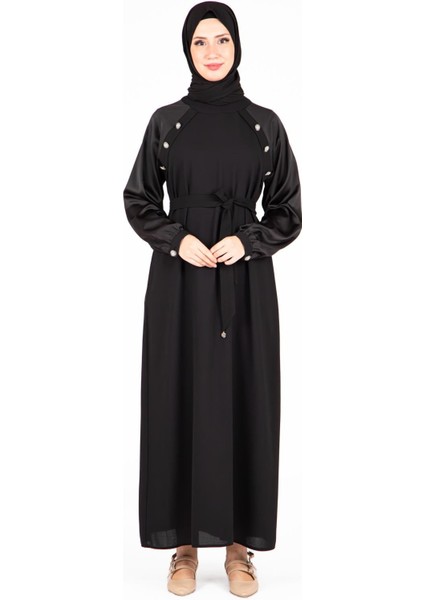 Omuz Kısmı Taş Aksesuarlı Siyah Renk Elbise 9429