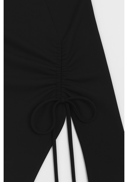 Kadın Siyah Uzun Ispanyol Kollu Asimetirik Yaka Yandan Bağlamalı Drapeli Bluz indirimleri