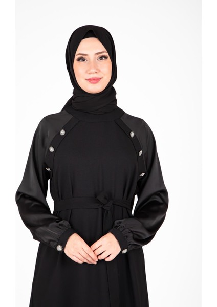 Omuz Kısmı Taş Aksesuarlı Siyah Renk Elbise 9429 indirimleri