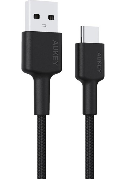 Aukey CB-CD30-BK Naylon Örgülü Usb-A Type-C Şarj Kablosu 0.9mt