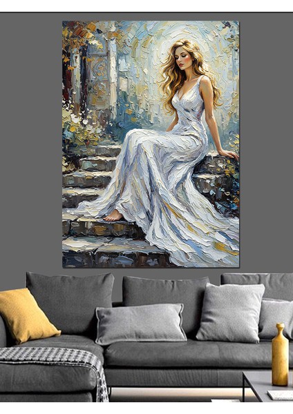 Beyaz Elbiseli Zarif Kadın Dekoratif Kanvas - Mdf Ahşap Tablo modelleri