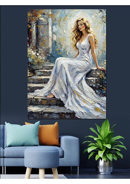 Beyaz Elbiseli Zarif Kadın Dekoratif Kanvas - Mdf Ahşap Tablo indirimleri