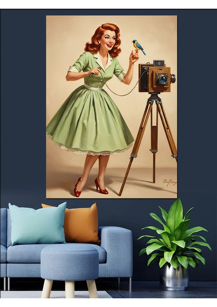 Vintage Fotoğrafçı Kadın Elbise Dekoratif Kanvas - Mdf Ahşap Tablo