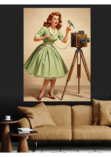 Vintage Fotoğrafçı Kadın Elbise Dekoratif Kanvas - Mdf Ahşap Tablo fiyatları