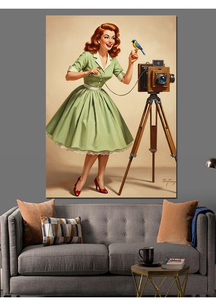 Vintage Fotoğrafçı Kadın Elbise Dekoratif Kanvas - Mdf Ahşap Tablo modelleri