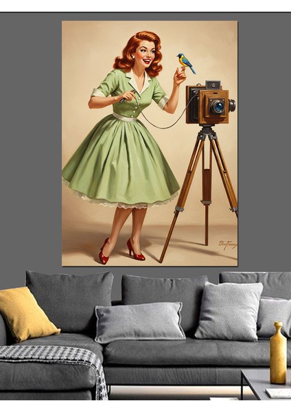 Vintage Fotoğrafçı Kadın Elbise Dekoratif Kanvas - Mdf Ahşap Tablo fırsatları