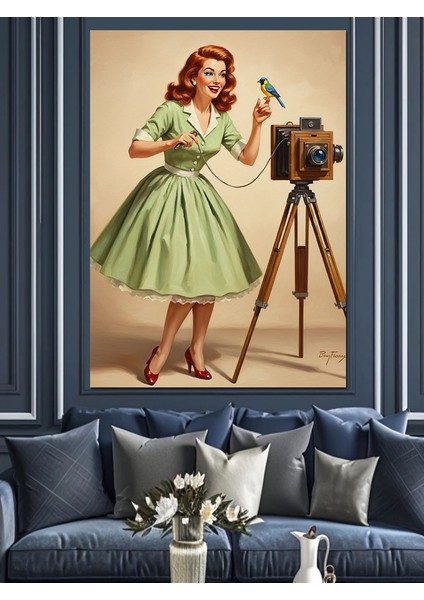 Vintage Fotoğrafçı Kadın Elbise Dekoratif Kanvas - Mdf Ahşap Tablo indirimleri