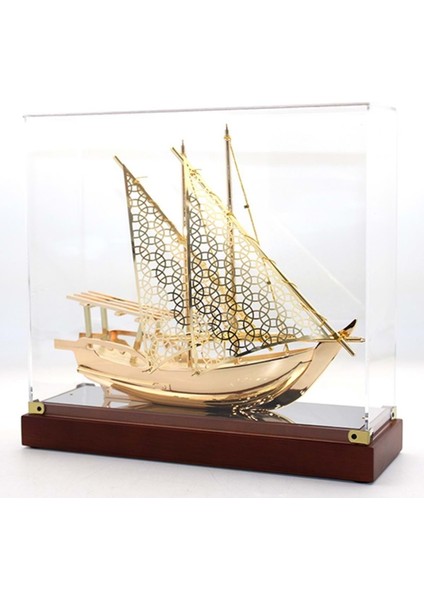 Pirinç Yelkenli Gemi Altın Kaplama Katar Dhow Teknesi Kutulu 29CM No.1 modelleri