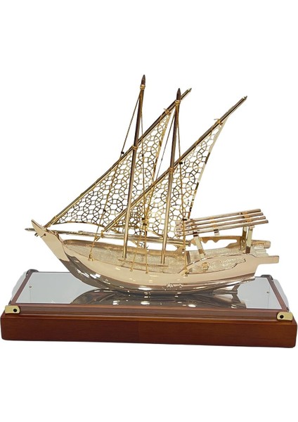 Pirinç Yelkenli Gemi Altın Kaplama Katar Dhow Teknesi Kutulu 29CM No.1 fırsatları