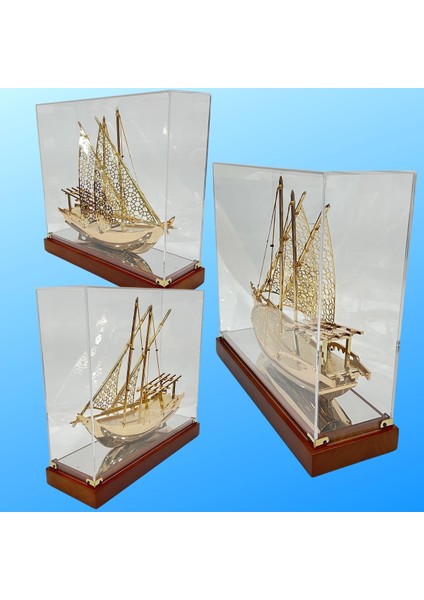 Pirinç Yelkenli Gemi Altın Kaplama Katar Dhow Teknesi Kutulu 29CM No.1 indirimleri
