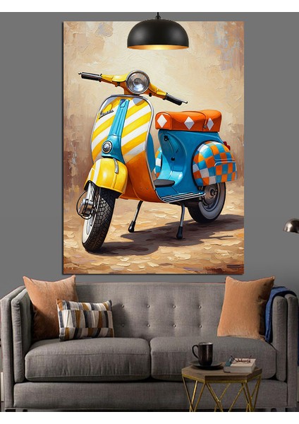 Mavi Scooter Motorsiklet Dekoratif Kanvas - Mdf Ahşap Tablo fiyatları