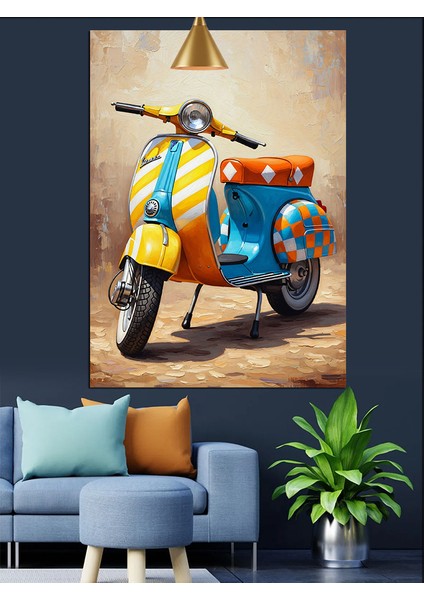 Mavi Scooter Motorsiklet Dekoratif Kanvas - Mdf Ahşap Tablo modelleri