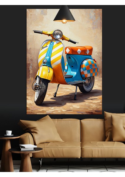 Mavi Scooter Motorsiklet Dekoratif Kanvas - Mdf Ahşap Tablo fırsatları