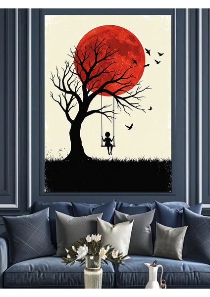 Güneş Altında Ağaç Silüeti Dekoratif Kanvas - Mdf Ahşap Tablo
